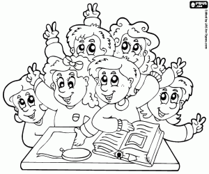 Coloriage Élèves en classe avec un livre