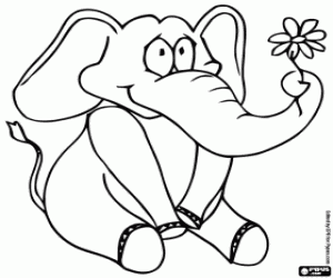 Coloriage Éléphant avec une fleur