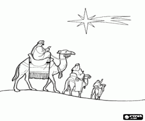 Coloriage Étoile de Noël et les mages rois